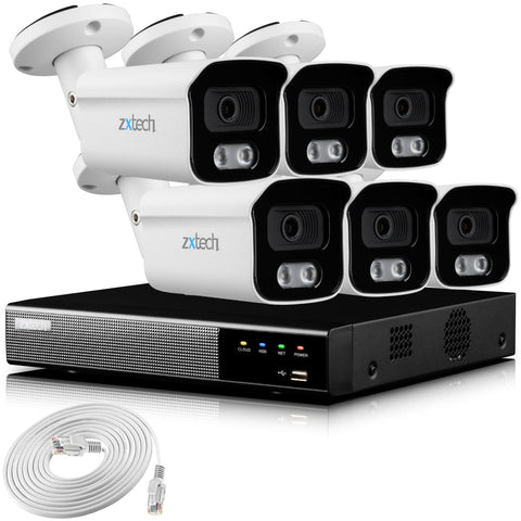Zxtech 4K CCTV System - 6 x IP PoE Cameras Audio Recording Face Detection Outdoor Sony Starvis | RX6B9Y