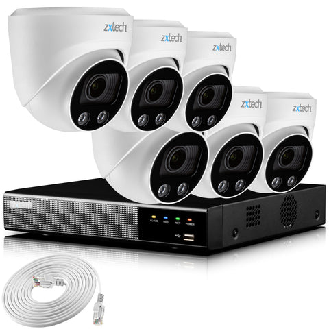 Zxtech 4K CCTV System - 6 x IP PoE Cameras Motorised Lens Face Detection Outdoor Sony Starvis | RX6C9Y