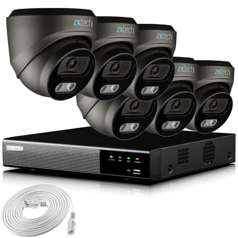 Zxtech 4K CCTV System - 6 x IP PoE Cameras Audio Recording Face Detection Outdoor Sony Starvis | RX6E9Y