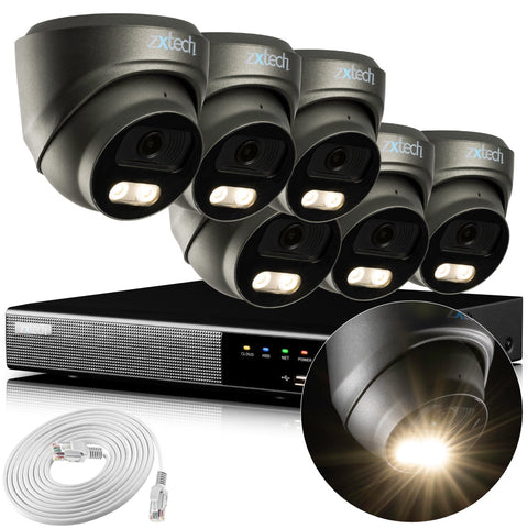 Zxtech 4K CCTV System - 6 x IP PoE Cameras Audio Recording Face Detection Outdoor Sony Starvis | RX6E9Y