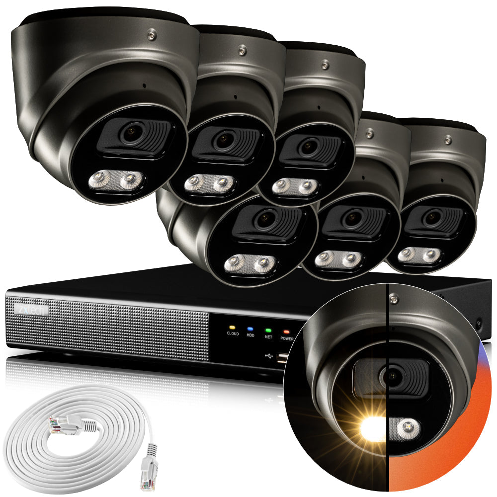 Zxtech 4K CCTV System - 6 x IP PoE Cameras Audio Recording Face Detection Outdoor Sony Starvis | RX6E9Y