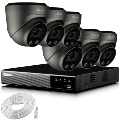Zxtech 4K CCTV System - 6 x IP PoE Cameras Motorised Lens Face Detection Outdoor Sony Starvis | RX6G9Y
