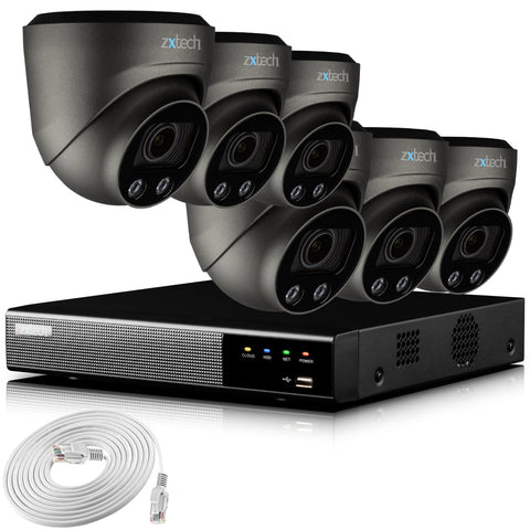 Zxtech 4K CCTV System - 6 x IP PoE Cameras Motorised Lens Face Detection Outdoor Sony Starvis | RX6G9Y