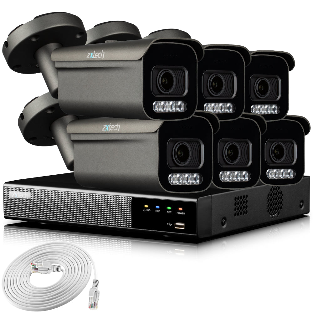 Zxtech 4K CCTV System - 6 x IP PoE Cameras Motorised Lens Face Detection Outdoor Sony Starvis Enhanced Night Vision | RX6H9Y
