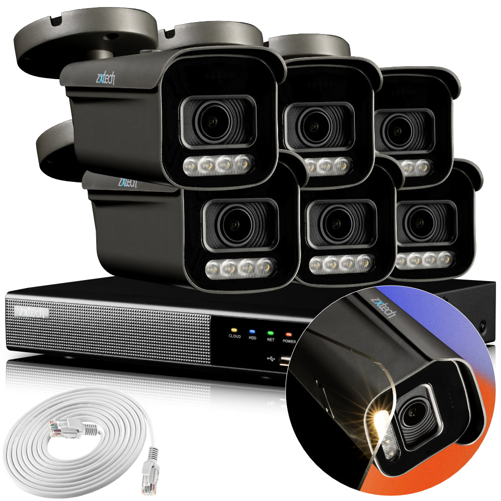 Zxtech 4K CCTV System - 6 x IP PoE Cameras Motorised Lens Face Detection Outdoor Sony Starvis Enhanced Night Vision | RX6H9Y