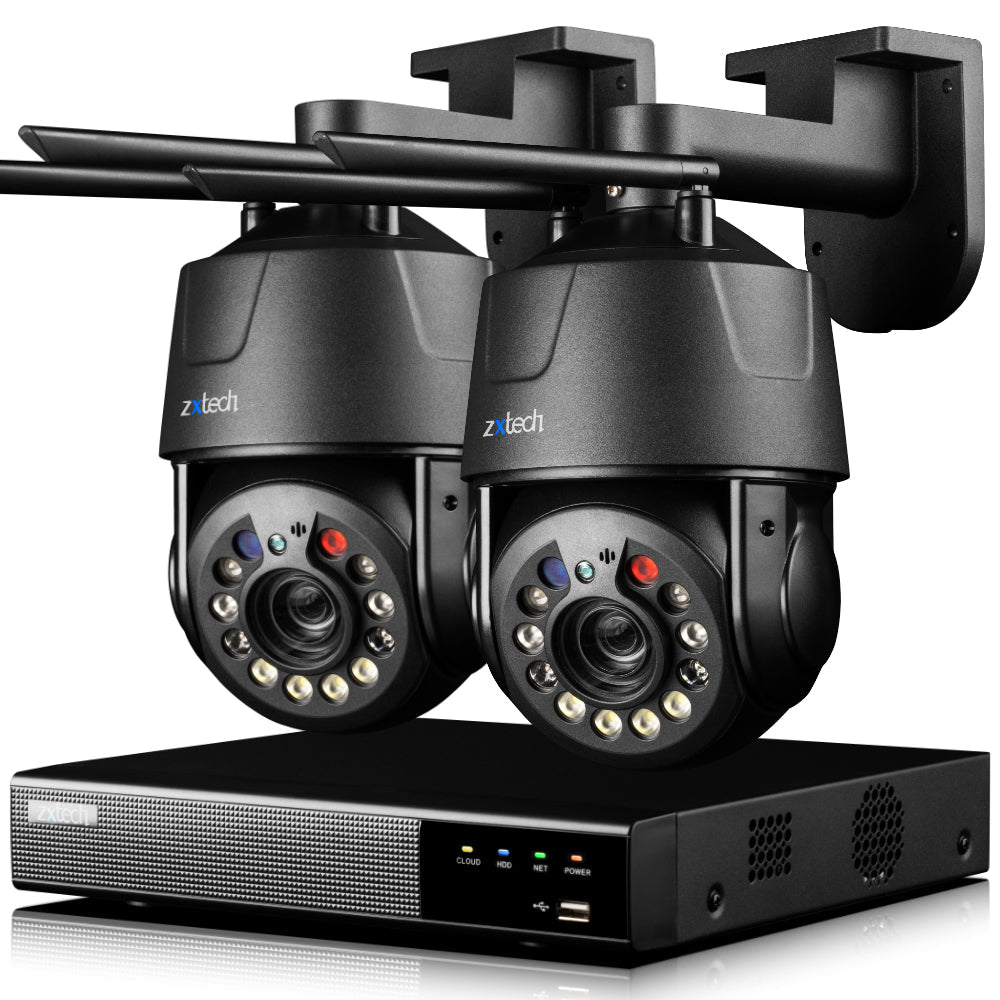 Zxtech 5MP/4K Wireless PTZ CCTV System - 2 x WiFi Security Camera 5X/10X/20X Auto Zoom Colour Night Vision Outdoor 2-Way-Audio 9CH Sony Starvis