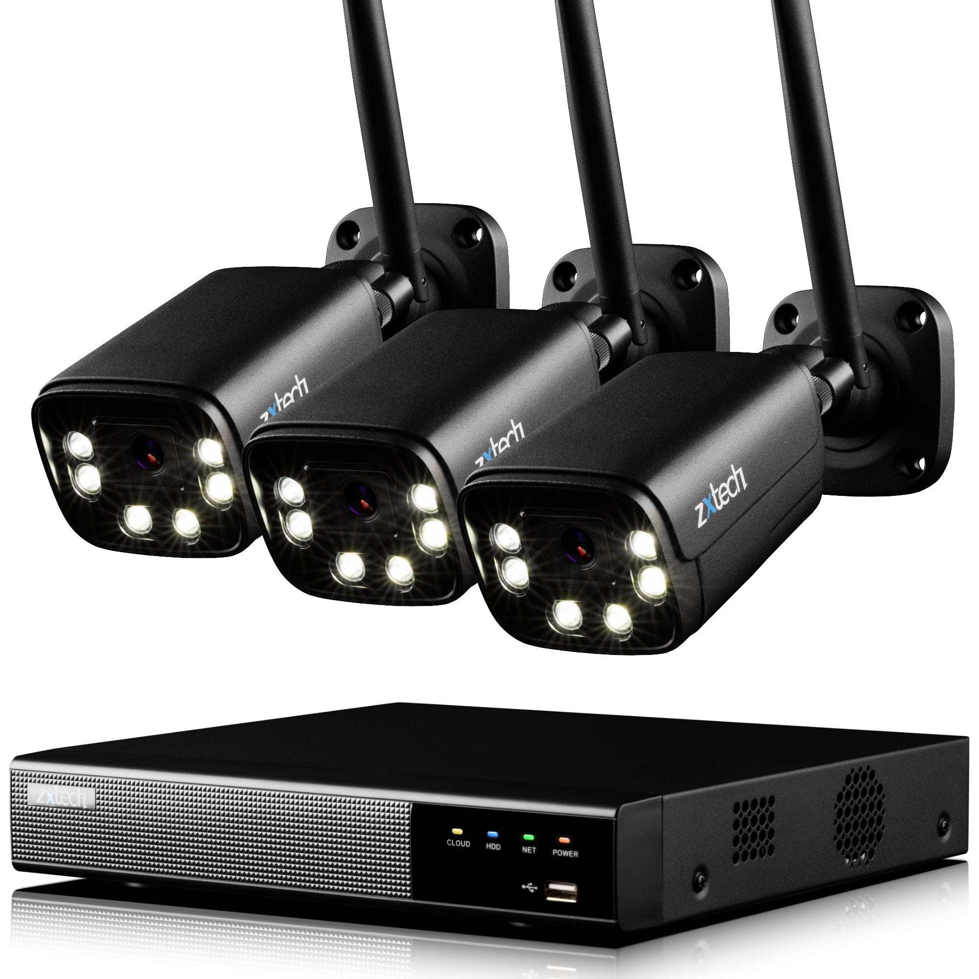 Zxtech 5MP/8MP/4K Wireless CCTV System - 3x WiFi Security Cameras Outdoor 2-Way-Audio Night Vision 9CH Sony Starvis | WF3D9Y