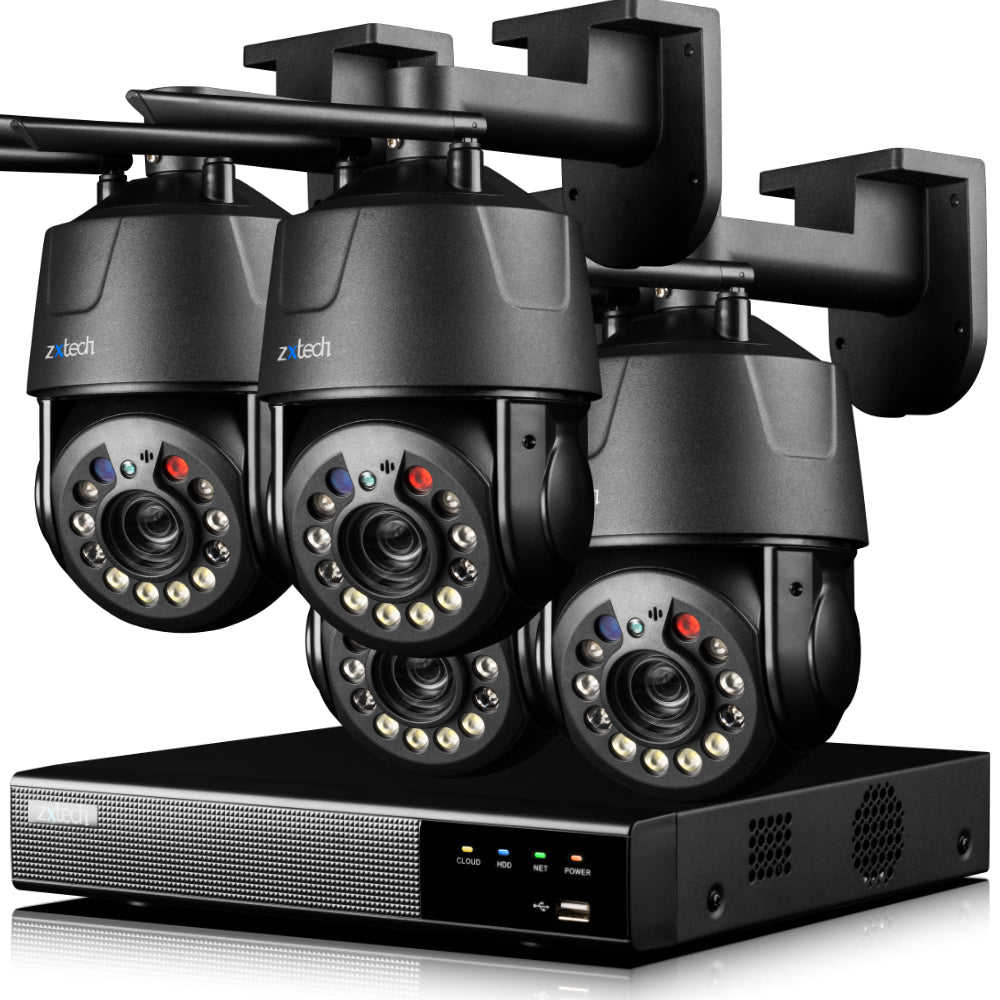Zxtech 5MP/4K Wireless PTZ CCTV System - 4 x WiFi Security Camera 5X/10X/20X Auto Zoom Colour Night Vision Outdoor 2-Way-Audio 9CH Sony Starvis