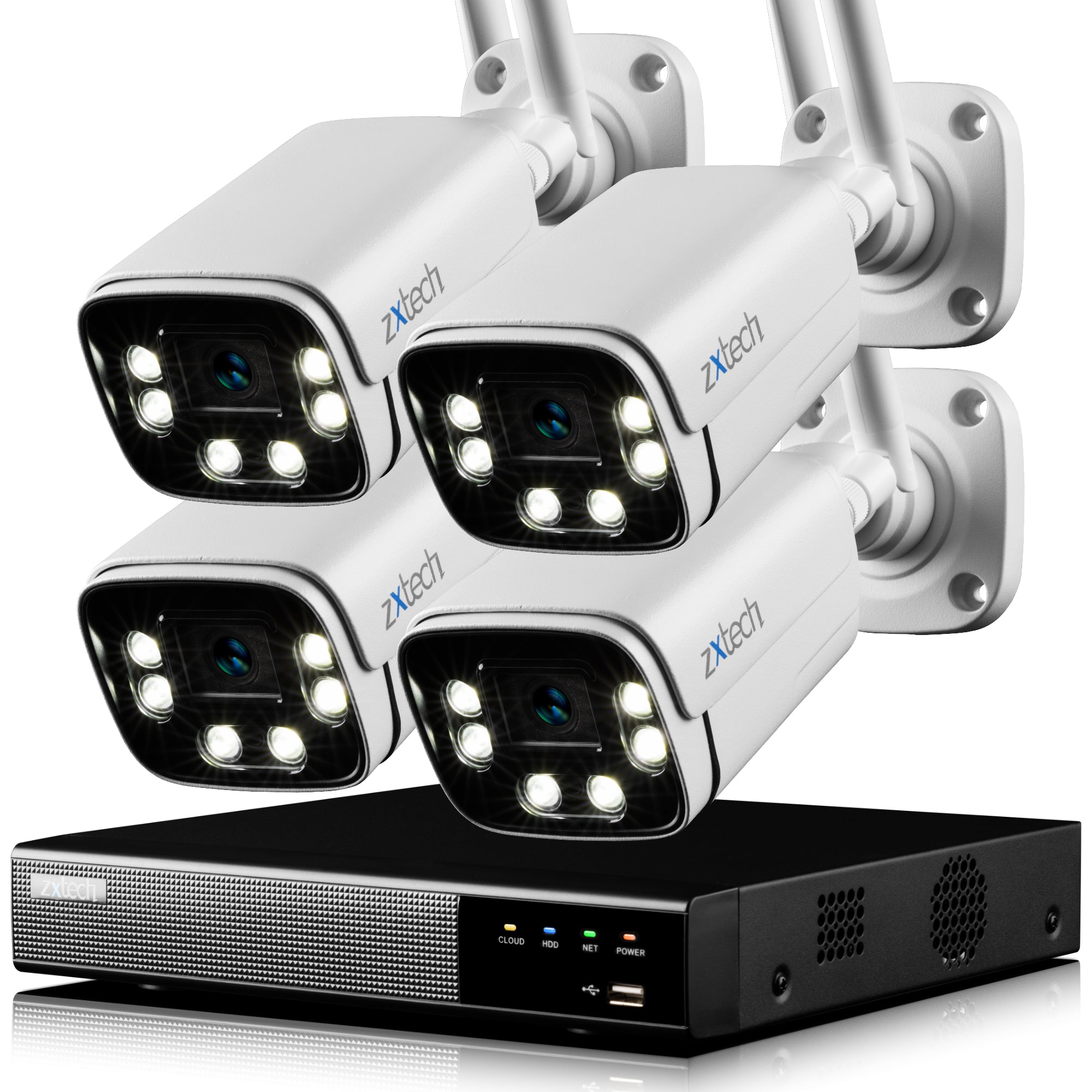 Zxtech 5MP/8MP/4K Wireless CCTV System - 4x WiFi Security Cameras Outdoor 2-Way-Audio Night Vision 9CH Sony Starvis | WF4A9Y