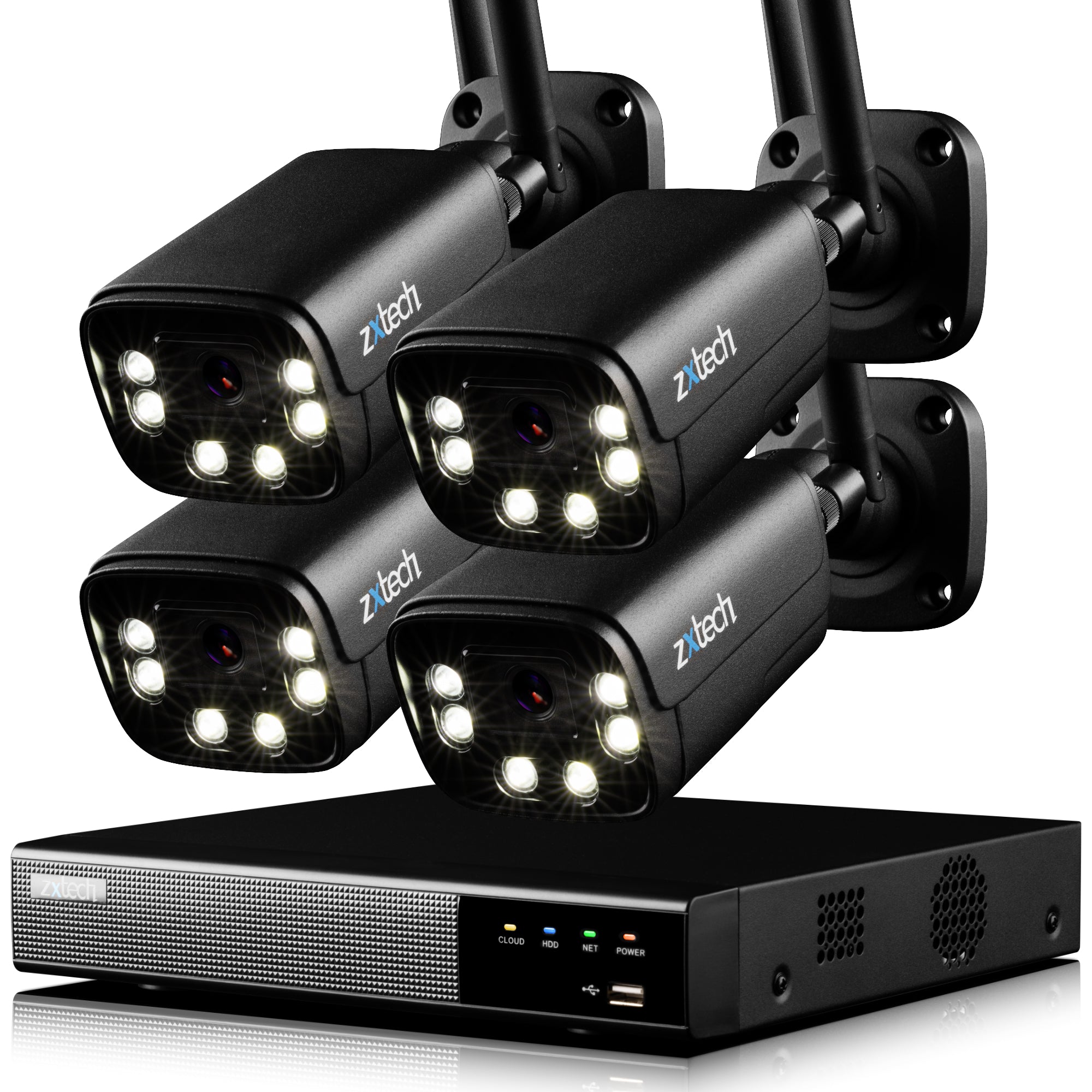 Zxtech 5MP//8MP/4K Wireless CCTV System - 4x WiFi Security Cameras Outdoor 2-Way-Audio Night Vision 9CH Sony Starvis | WF4D9Y