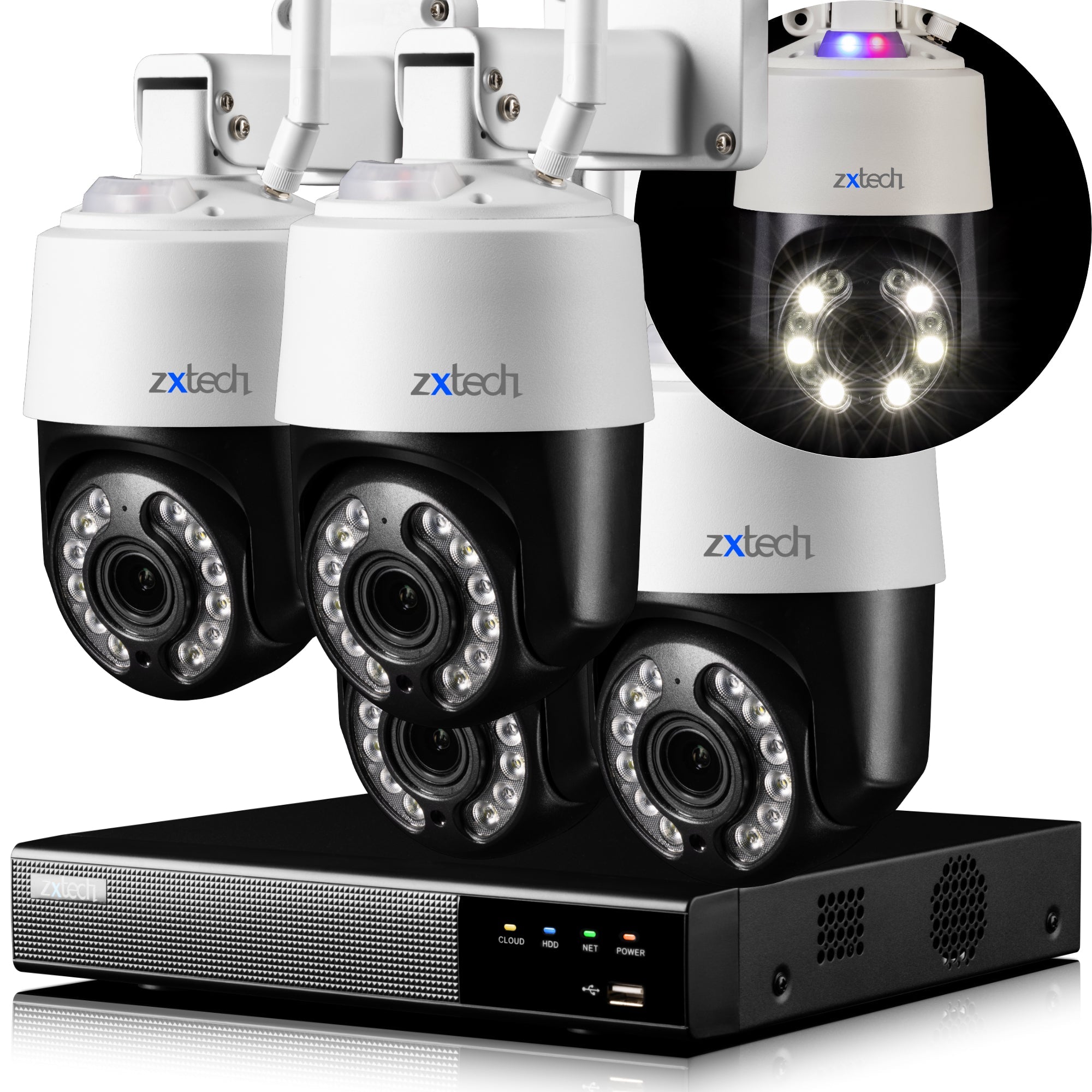 Zxtech 4K Wireless PTZ CCTV System - 4 x WiFi Security Camera 5X/10X Auto Zoom Colour Night Vision Outdoor 2-Way-Audio 9CH Sony Starvis