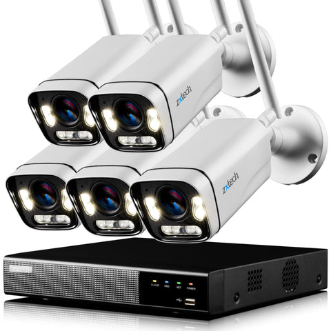 Zxtech 5MP/8MP/4K Wireless CCTV System - 5x WiFi Security Cameras Outdoor 2-Way-Audio Night Vision 9CH Sony Starvis  | WF5A9Y