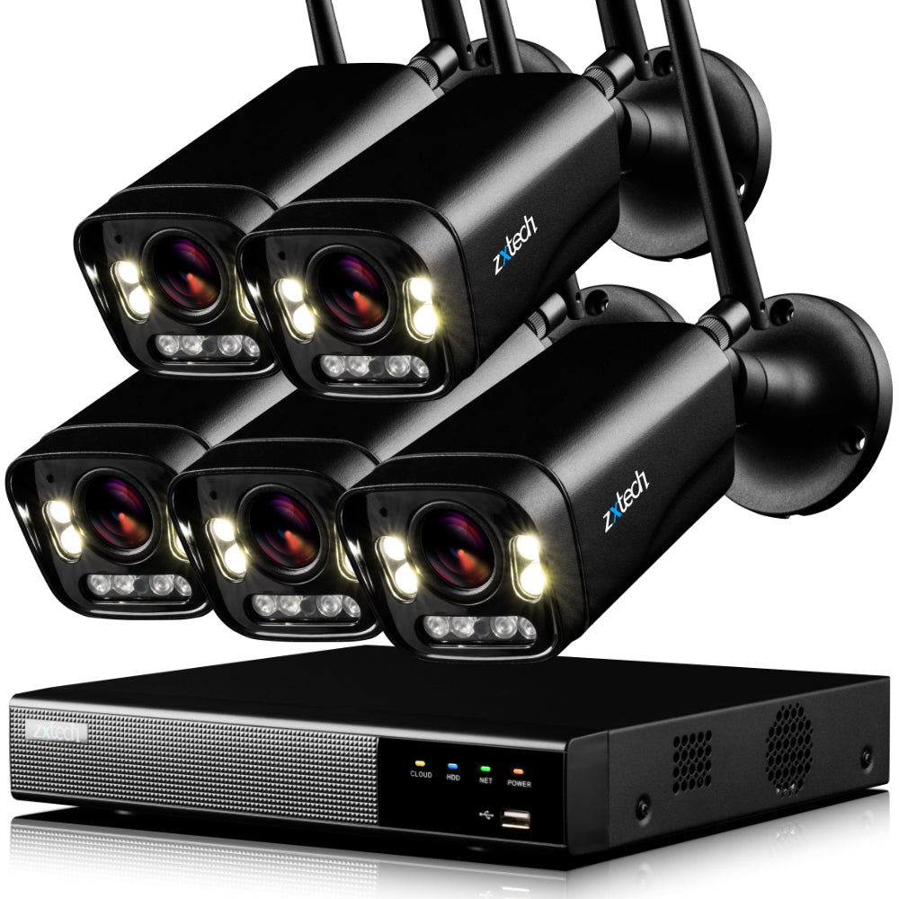 Zxtech 5MP/8MP/4K Wireless CCTV System - 5x WiFi Security Cameras Outdoor 2-Way-Audio Night Vision 9CH Sony Starvis | WF5D9Y