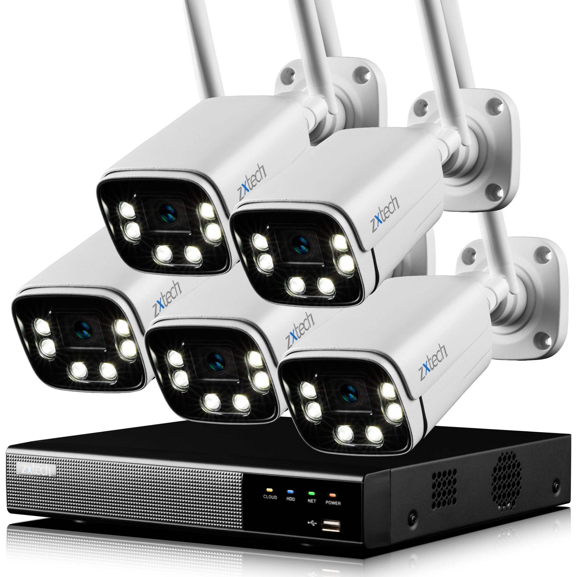 Zxtech 5MP/8MP/4K Wireless CCTV System - 5x WiFi Security Cameras Outdoor 2-Way-Audio Night Vision 9CH Sony Starvis | WF5A9Y