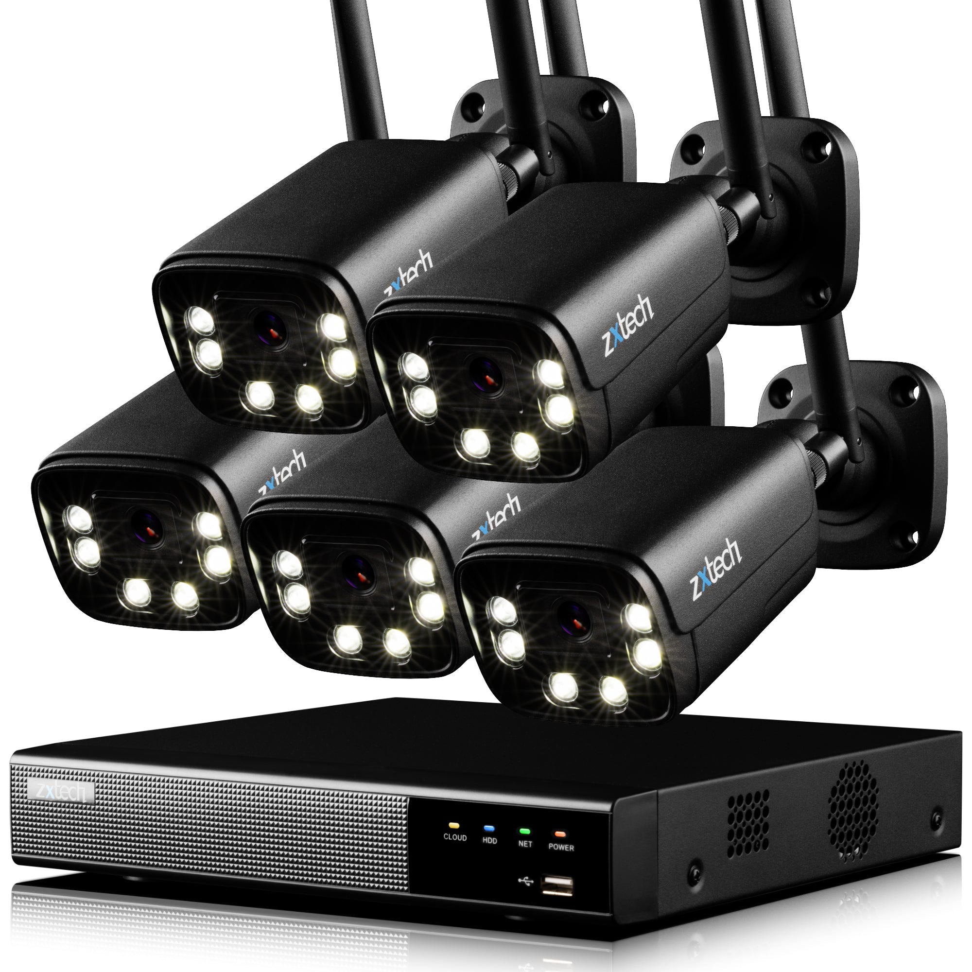 Zxtech 5MP/8MP/4K Wireless CCTV System - 5x WiFi Security Cameras Outdoor 2-Way-Audio Night Vision 9CH Sony Starvis | WF5D9Y