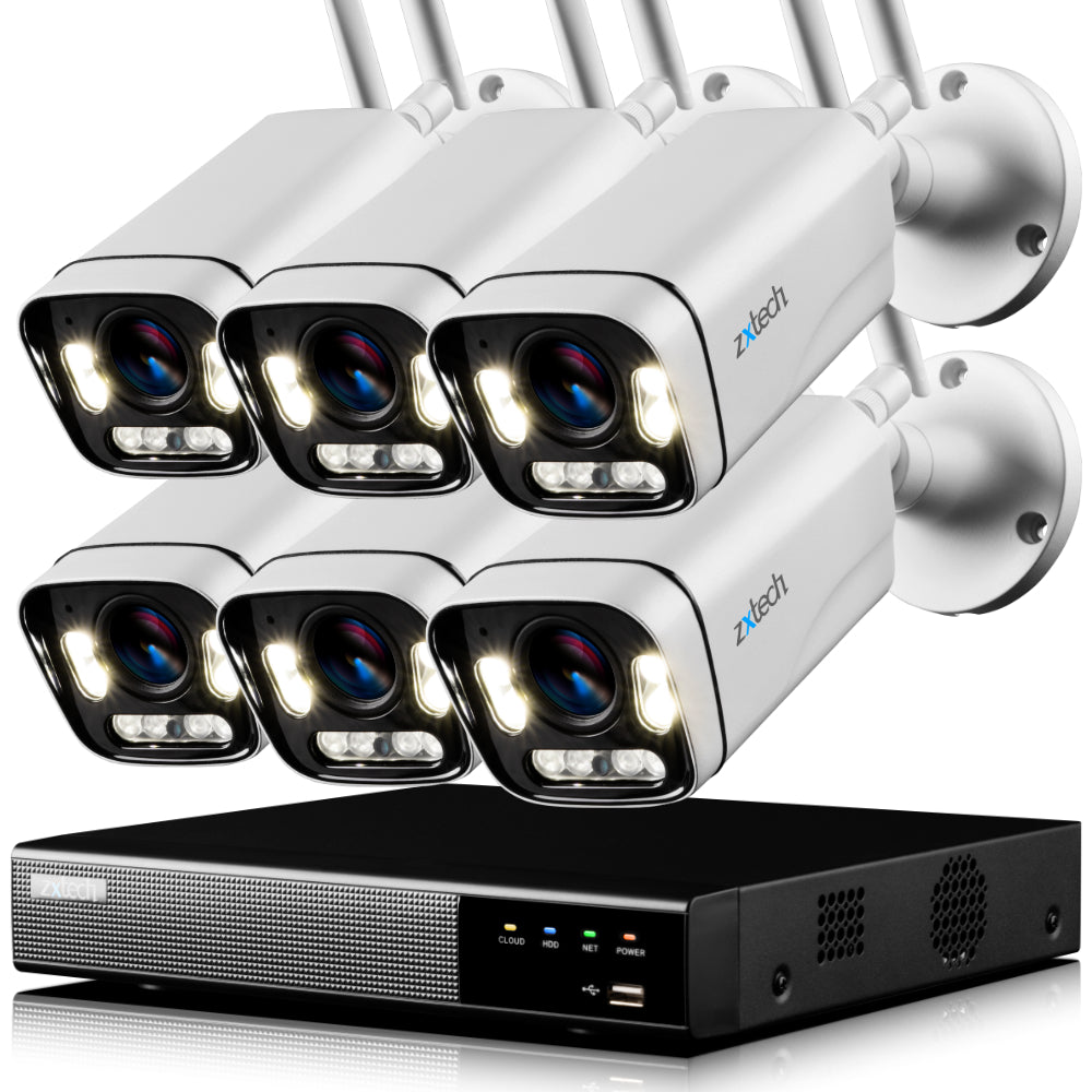Zxtech 5MP/8MP/4K Wireless CCTV System - 6x WiFi Security Cameras Outdoor 2-Way-Audio Night Vision 9CH Sony Starvis | WF6A9Y