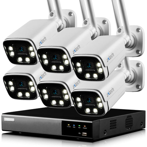 Zxtech 5MP/8MP/4K Wireless CCTV System - 6x WiFi Security Cameras Outdoor 2-Way-Audio Night Vision 9CH Sony Starvis  | WF6A9Y