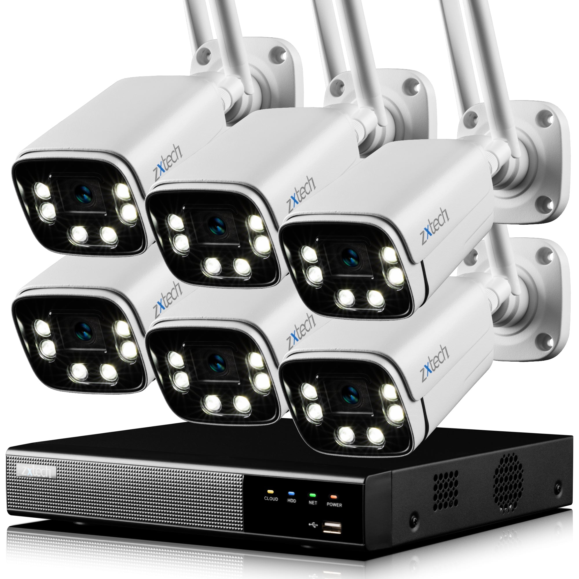 Zxtech 5MP/8MP/4K Wireless CCTV System - 6x WiFi Security Cameras Outdoor 2-Way-Audio Night Vision 9CH Sony Starvis | WF6A9Y