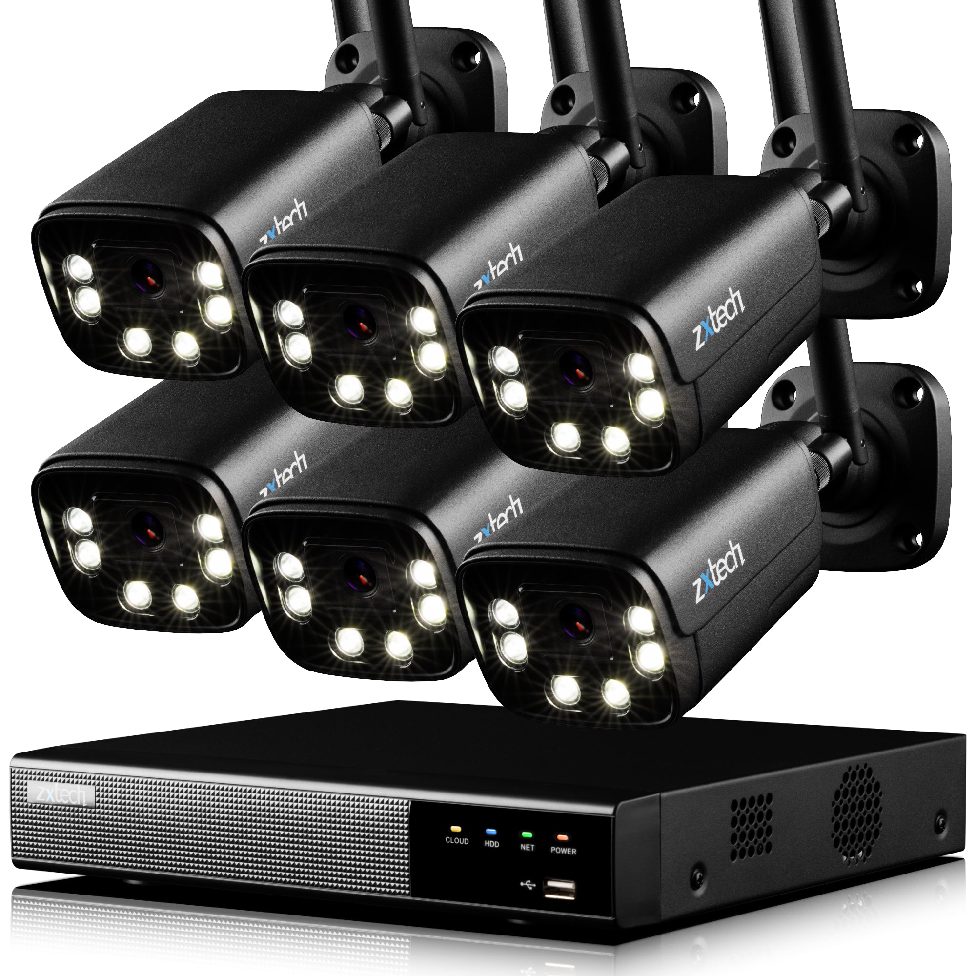 Zxtech 5MP/8MP/4K Wireless CCTV System - 6x WiFi Security Cameras Outdoor 2-Way-Audio Night Vision 9CH Sony Starvis | WF6D9Y