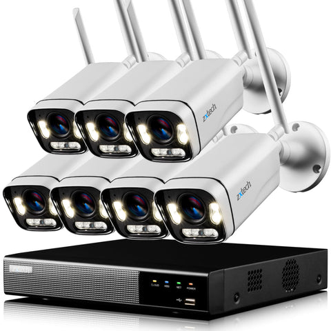 Zxtech 5MP/8MP/4K Wireless CCTV System - 7x WiFi Security Cameras Outdoor 2-Way-Audio Night Vision 9CH Sony Starvis  | WF7A9Y