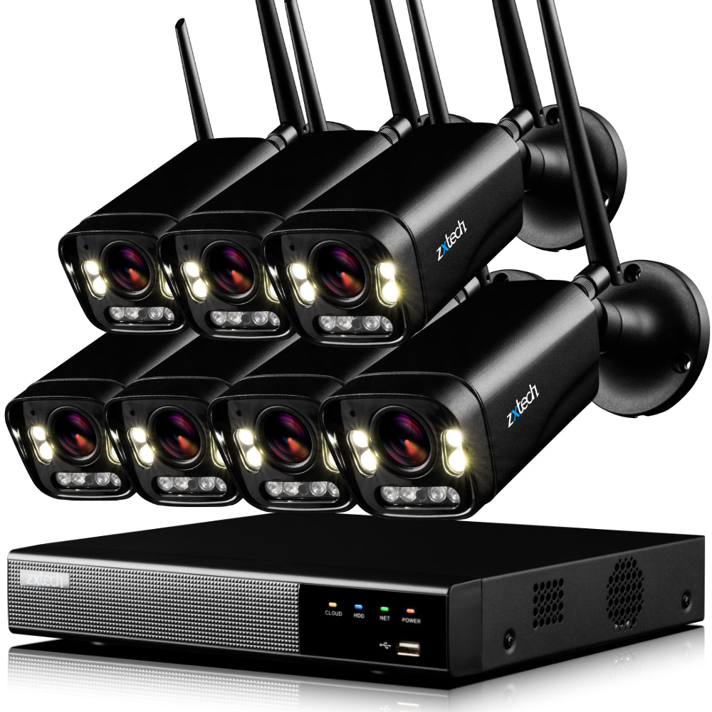 Zxtech 5MP/8MP/4K Wireless CCTV System - 7x WiFi Security Cameras Outdoor 2-Way-Audio Night Vision 9CH Sony Starvis | WF7D9Y