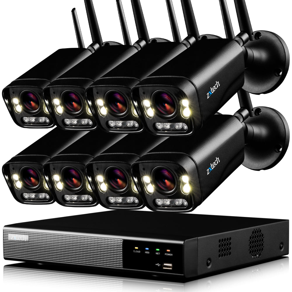 Zxtech 5MP/8MP/4K Wireless CCTV System - 8x WiFi Security Cameras Outdoor 2-Way-Audio Night Vision 9CH Sony Starvis | WF8D9Y