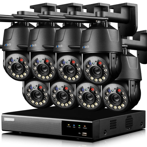 Zxtech 5MP/4K Wireless PTZ CCTV System - 8 x WiFi Security Camera 5X/10X/20X Auto Zoom Colour Night Vision Outdoor 2-Way-Audio 9CH Sony Starvis
