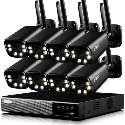 Zxtech 5MP/8MP/4K Wireless CCTV System - 8x WiFi Security Cameras Outdoor 2-Way-Audio Night Vision 9CH Sony Starvis  | WF8D9Y