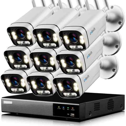 Zxtech 5MP/8MP/4K Wireless CCTV System - 9x WiFi Security Cameras Outdoor 2-Way-Audio Night Vision 9CH Sony Starvis  | WF9A9Y