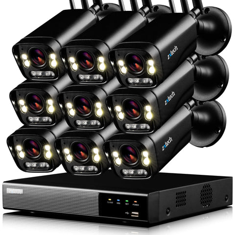 Zxtech 5MP/8MP/4K Wireless CCTV System - 9x WiFi Security Cameras Outdoor 2-Way-Audio Night Vision 9CH Sony Starvis  | WF9D9Y