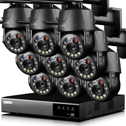 Zxtech 5MP/4K Wireless PTZ CCTV System - 9 x WiFi Security Camera 5X/10X/20X Auto Zoom Colour Night Vision Outdoor 2-Way-Audio 9CH Sony Starvis