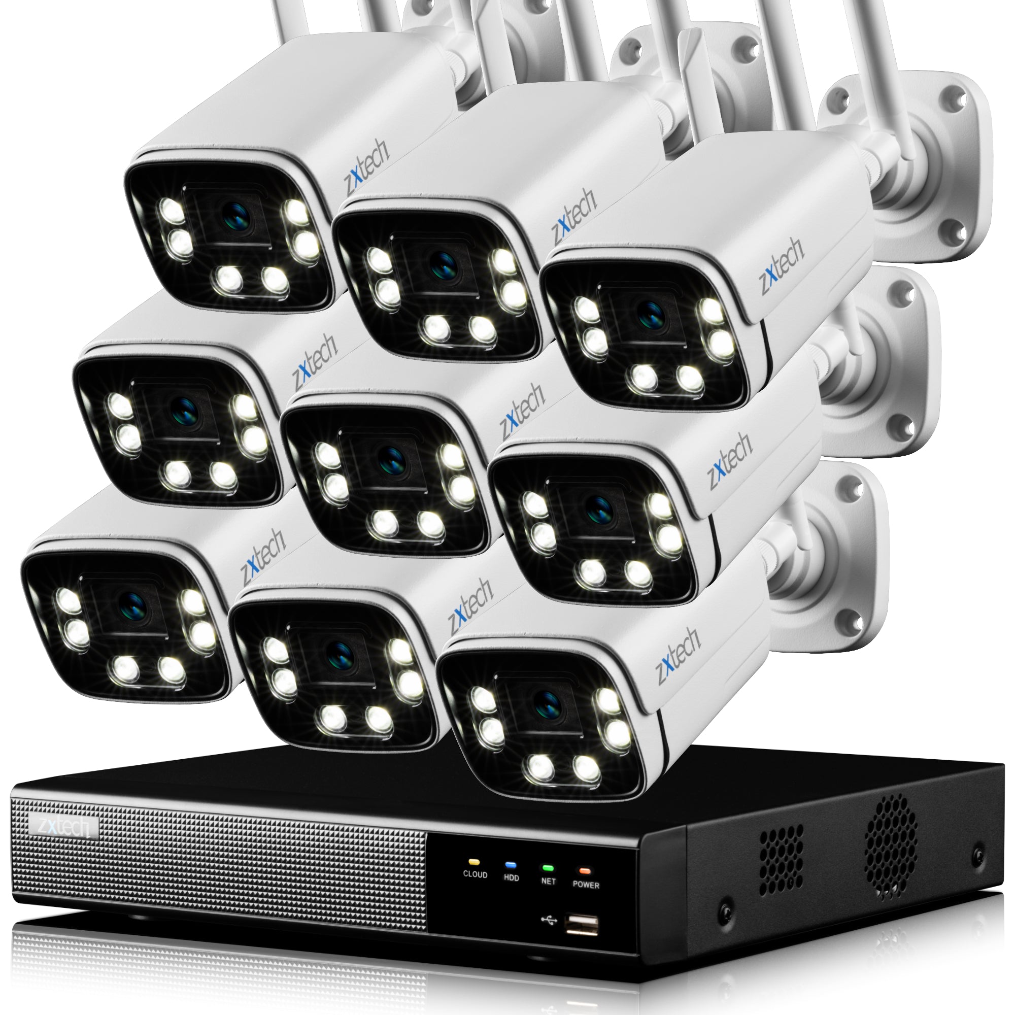 Zxtech 5MP/8MP/4K Wireless CCTV System - 9x WiFi Security Cameras Outdoor 2-Way-Audio Night Vision 9CH Sony Starvis | WF9A9Y