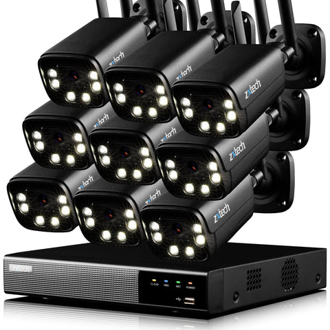 Zxtech 5MP/8MP/4K Wireless CCTV System - 9x WiFi Security Cameras Outdoor 2-Way-Audio Night Vision 9CH Sony Starvis  | WF9D9Y