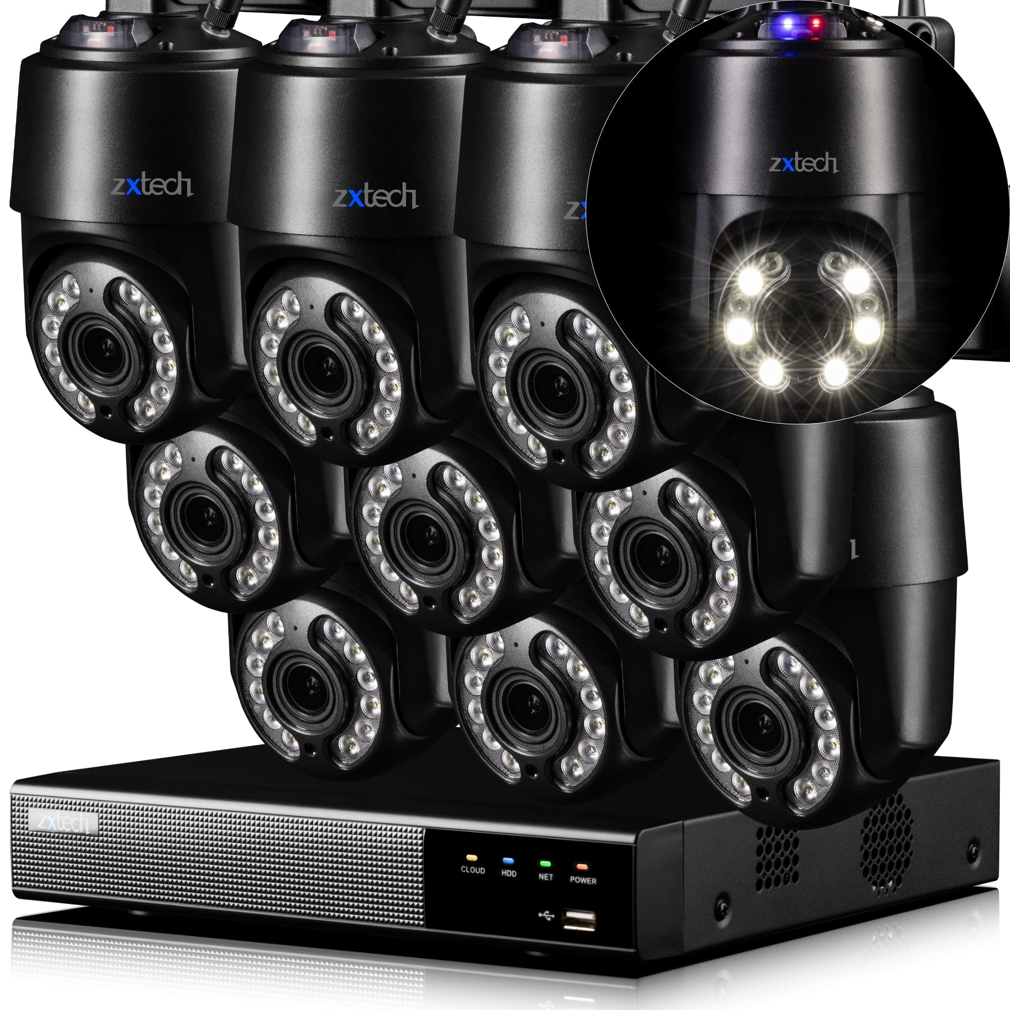 Zxtech 4K Wireless PTZ CCTV System - 9 x WiFi Security Camera 5X/10X/20X Auto Zoom Colour Night Vision Outdoor 2-Way-Audio 9CH Sony Starvis