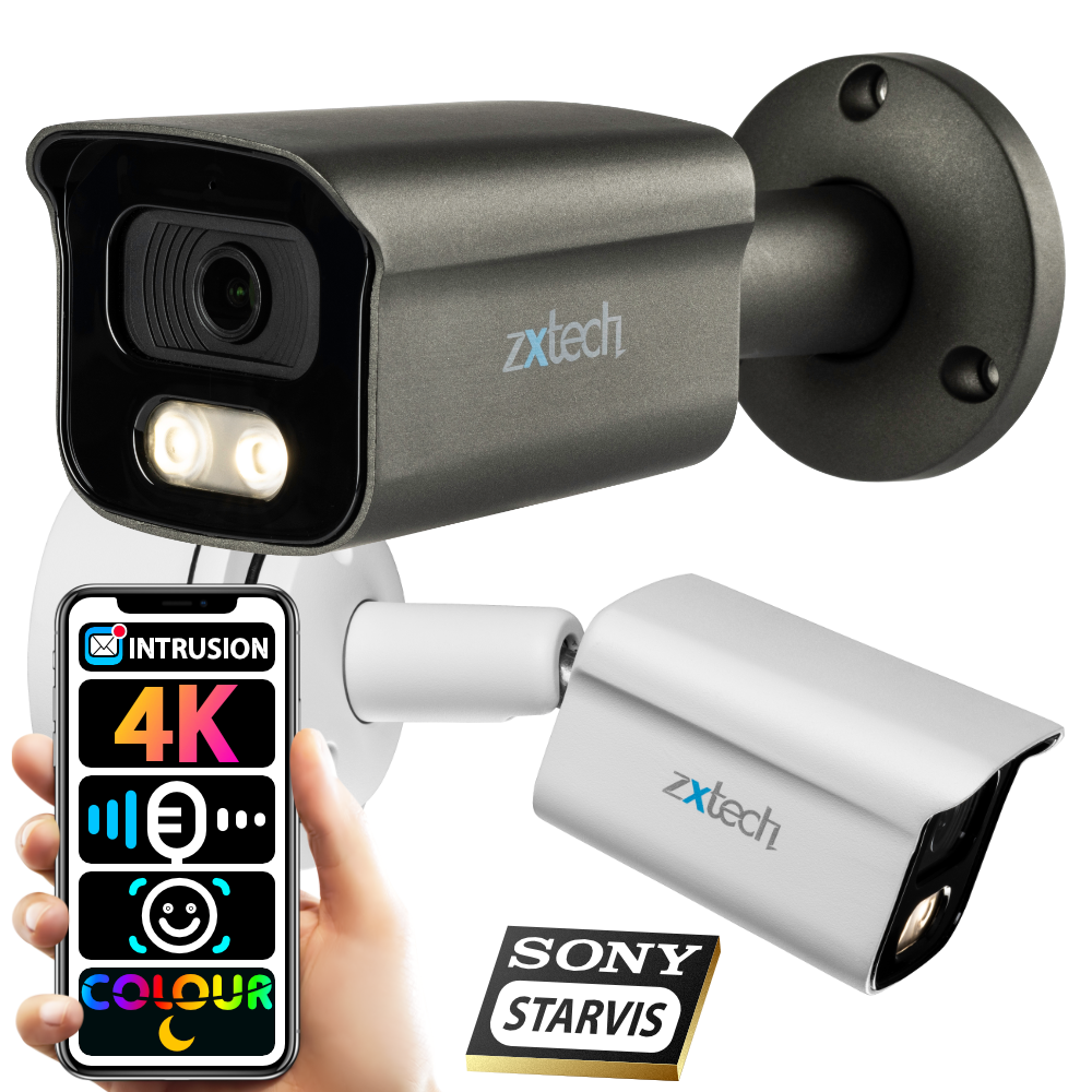 Zxtech BabyBullet Intense LED AI 4K Face Detection Built-in Mic 2.8mm PoE  IP Security Camera