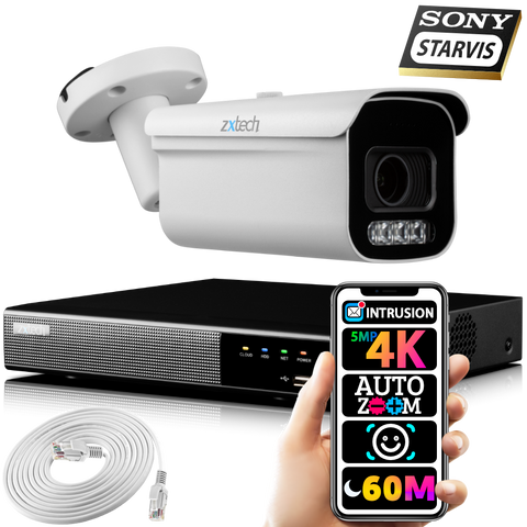 Zxtech 1 PoE 5MP 4K 8MP Outdoor CCTV Camera Face Recognition NVR Security Kit RX1D4Z