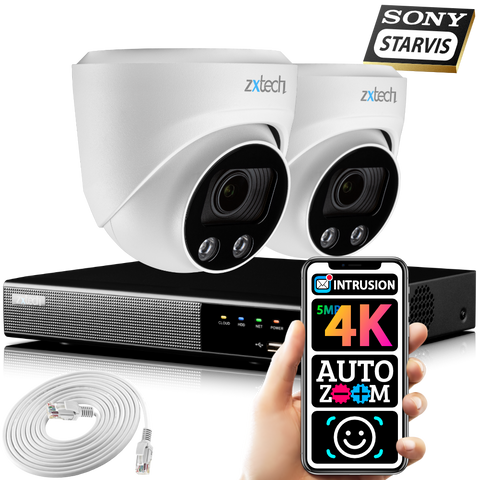 Zxtech 2x 5MP 4K 8MP Zoom PoE Security Camera Outdoor NVR Face Recognition Kit RX2C4Z