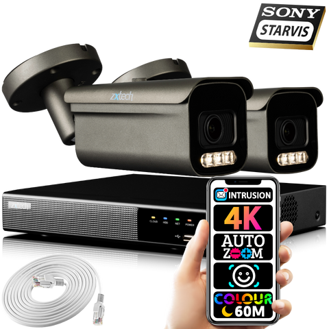 Zxtech 5MP Colour Night Vision 4K UHD Colour Outdoor PoE Network Recorder Face Recognition CCTV Kit RX2H4Z