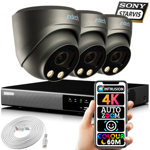 Zxtech 5/ 8 Megapixel UHD IR Zoom PoE Recorder Face Recognition Full CCTV Kit RX3G4Z