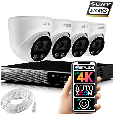 Zxtech 5MP 4K Ultra HD 60M Outdoor PoE Cam CCTV Face Recognition Complete System RX4C4Z