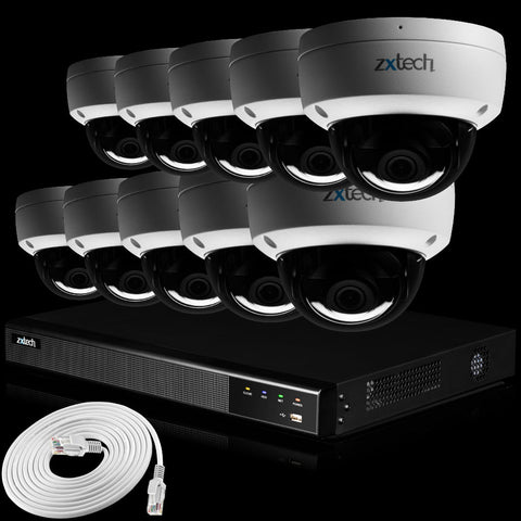 Zxtech IK10 4K PoE CCTV System – 10 x 8 MP Cameras with Sony Starvis, Stealth Night Vision & Built‑in Audio for High‑End Interiors | IK1A4Z