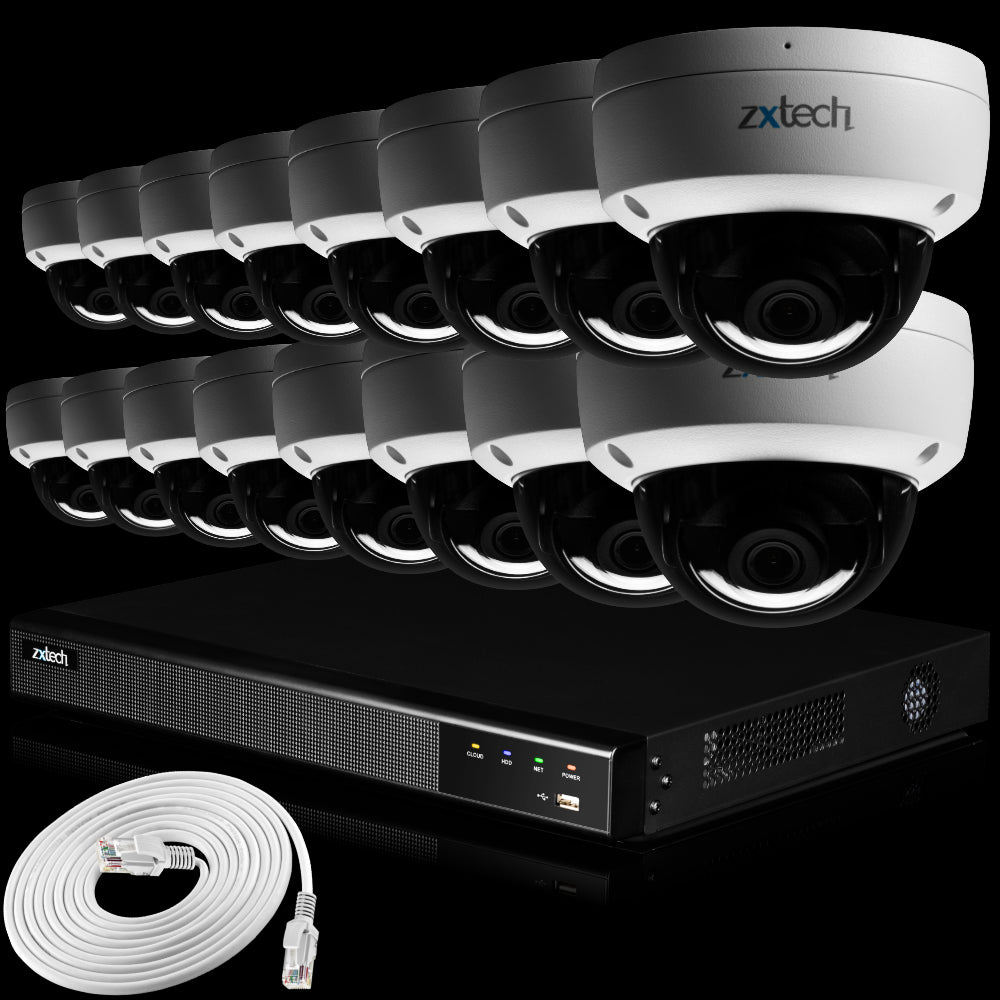 Zxtech IK10 4K PoE CCTV System – 16 x 8 MP Cameras with Sony Starvis, Stealth Night Vision &amp; Built‑in Audio for High‑End Interiors | IK1A4Z