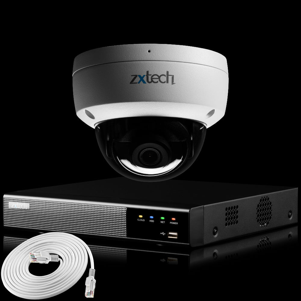 Zxtech IK10 4K PoE CCTV System – 1 x 8 MP Camera with Sony Starvis, Stealth Night Vision &amp; Built‑in Audio for High‑End Interiors | IK1A4Z