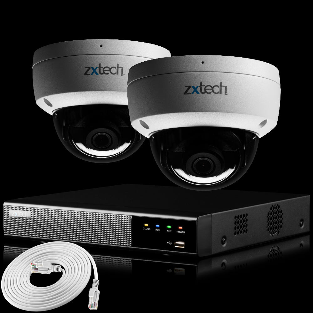 Zxtech IK10 4K PoE CCTV System – 2 x 8 MP Cameras with Sony Starvis, Stealth Night Vision &amp; Built‑in Audio for High‑End Interiors | IK1A4Z