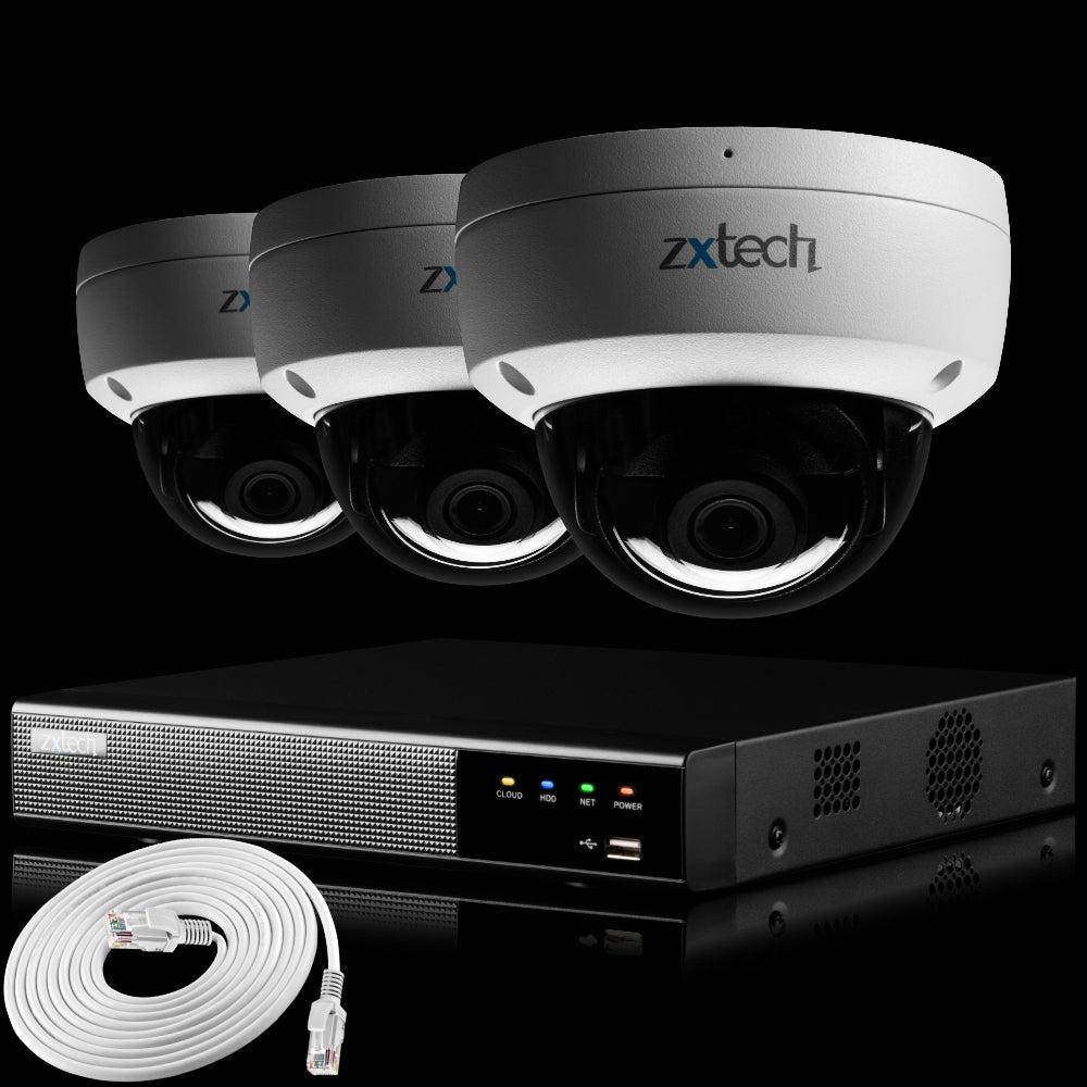 Zxtech IK10 4K PoE CCTV System – 3 x 8 MP Cameras with Sony Starvis, Stealth Night Vision &amp; Built‑in Audio for High‑End Interiors | IK1A4Z