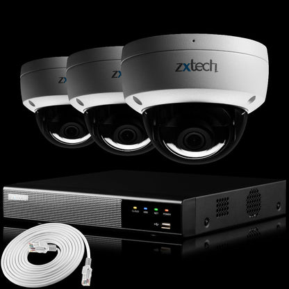 Zxtech IK10 4K PoE CCTV System – 3 x 8 MP Cameras with Sony Starvis, Stealth Night Vision &amp; Built‑in Audio for High‑End Interiors | IK1A4Z