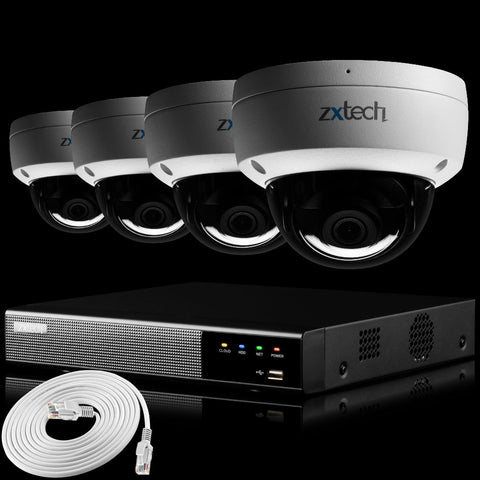 Zxtech IK10 4K PoE CCTV System – 4 x 8 MP Cameras with Sony Starvis, Stealth Night Vision & Built‑in Audio for High‑End Interiors | IK1A4Z
