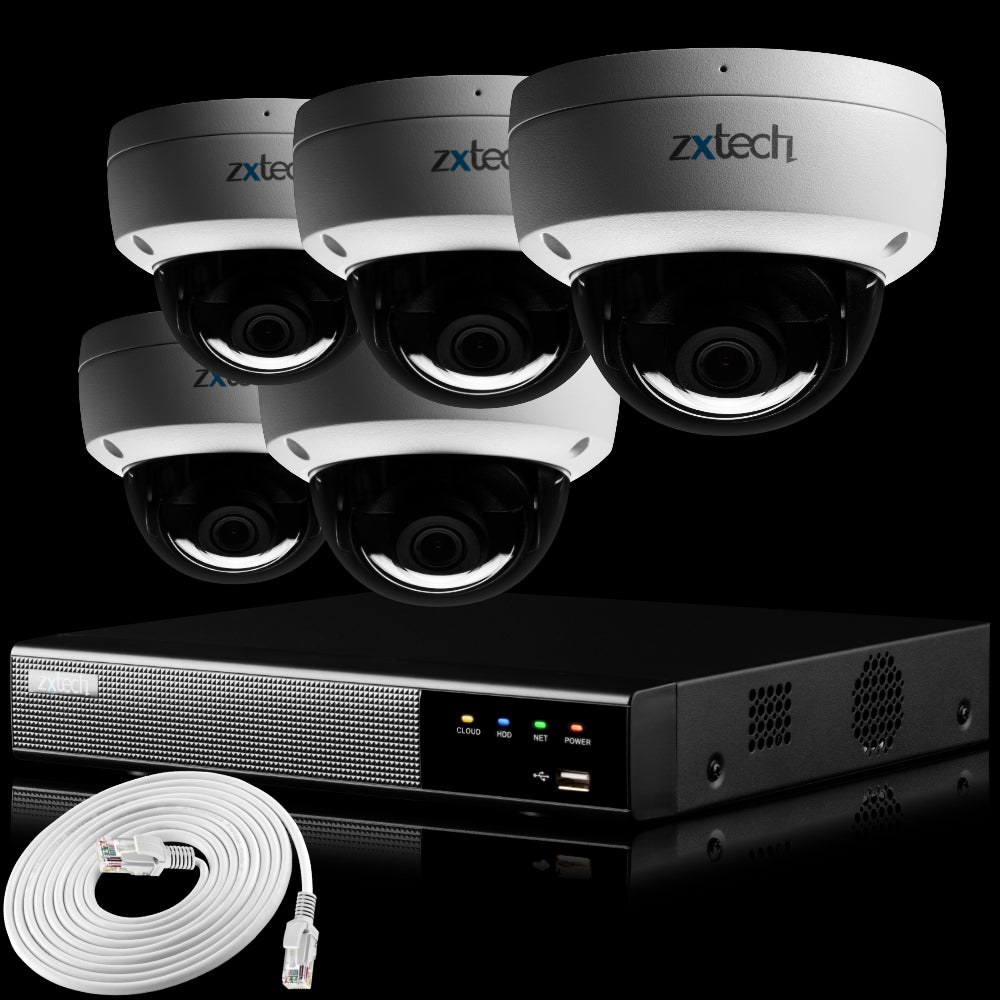 Zxtech IK10 4K PoE CCTV System – 5 x 8 MP Cameras with Sony Starvis, Stealth Night Vision &amp; Built‑in Audio for High‑End Interiors | IK1A4Z