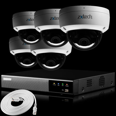 Zxtech IK10 4K PoE CCTV System – 5 x 8 MP Cameras with Sony Starvis, Stealth Night Vision & Built‑in Audio for High‑End Interiors | IK1A4Z