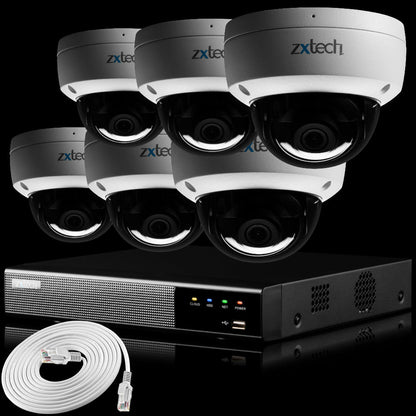 Zxtech IK10 4K PoE CCTV System – 6 x 8 MP Cameras with Sony Starvis, Stealth Night Vision &amp; Built‑in Audio for High‑End Interiors | IK1A4Z